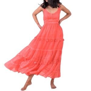 210. Coral Maxi Tassel Dress